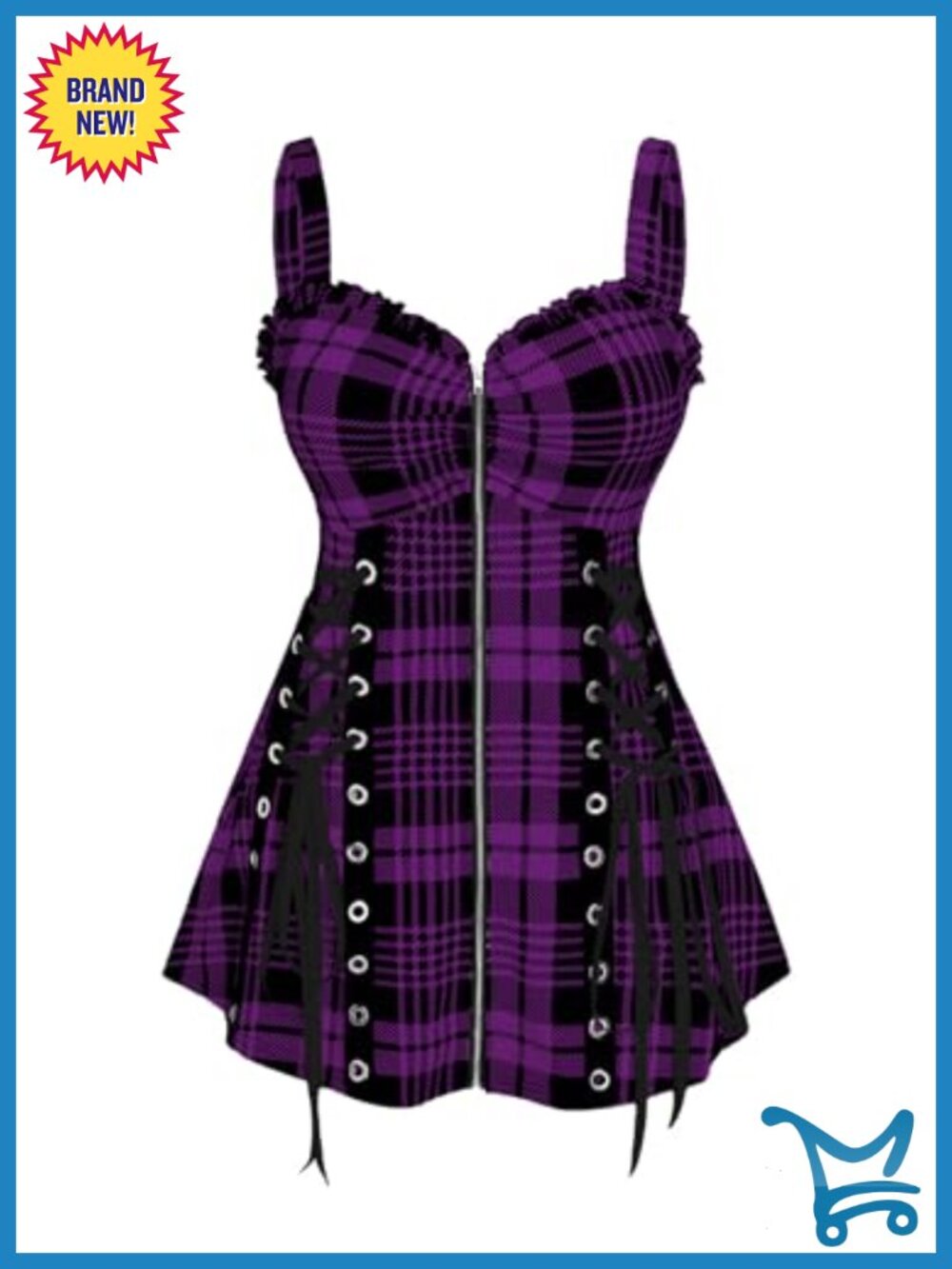 Plus Size Gothic Lace Up Plaid Tank Top Sleeveless Off Shoulder
